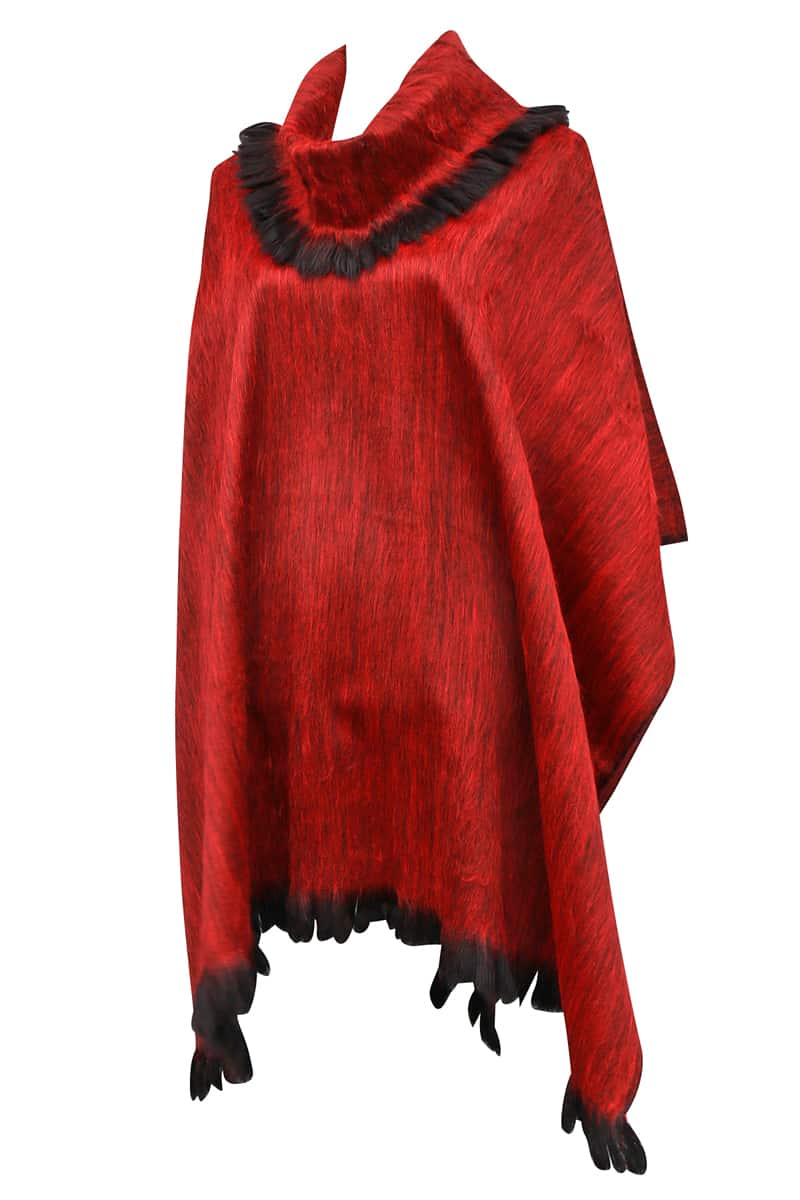 Fairtrade Alpacaponcho med krave roed Fairtrade Alpacaponcho med krave roed